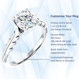 18K Gold IGI Certified Round 3 Carat Lab Grown Diamond Leaf Solitaire Ring