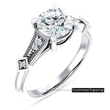 18K Gold IGI Certified Round 2 Carat Lab Grown Diamond Art Deco Beaded Ring