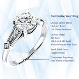 18K Gold IGI Certified Round 3 Carat Lab Grown Diamond Art Deco Beaded Ring