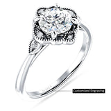 18K Gold IGI Certified Round 3 Carat Lab Grown Diamond Art Deco Floral Beaded Ring