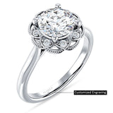 18K Gold IGI Certified Round 2 Carat Lab Grown Diamond Art Deco Floral Ring