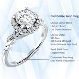 10K Gold IGI Certified Round 2 Carat Lab Grown Diamond Art Deco Twisted Halo Ring