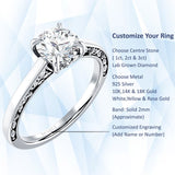 14K Gold IGI Certified Round 3 Carat Lab Grown Diamond Flower Leaf Solitaire Ring