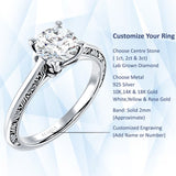 14K Gold IGI Certified Round 3 Carat Lab Grown Diamond Art Deco Filigree Solitaire Ring