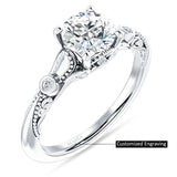 18K Gold IGI Certified Round 1 Carat Lab Grown Diamond Art Deco Split Shank Beaded Ring