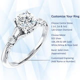 18K Gold IGI Certified Round 1 Carat Lab Grown Diamond Art Deco Split Shank Beaded Ring