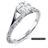 14K Gold IGI Certified Round 1 Carat Lab Grown Diamond Art Deco Split Shank Solitaire Ring