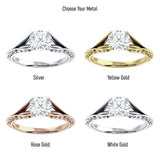 18K Gold IGI Certified Round 3 Carat Lab Grown Diamond Art Deco Split Shank Solitaire Ring