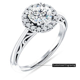 14K Gold IGI Certified Round 3 Carat Lab Grown Diamond Art Deco Halo Filigree Ring