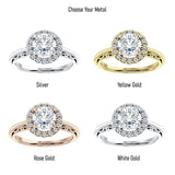 18K Gold IGI Certified Round 1 Carat Lab Grown Diamond Art Deco Halo Filigree Ring