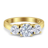 Three Stone Round Cubic Zirconia Gold Ring
