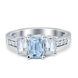 Three Stone Round & Emerald Cut CZ Gold Ring