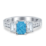 Three Stone Round & Emerald Cut CZ Gold Ring
