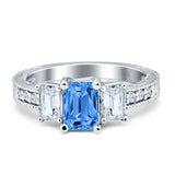 Three Stone Round & Emerald Cut CZ Gold Ring