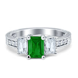 Three Stone Round & Emerald Cut CZ Gold Ring