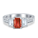 Three Stone Round & Emerald Cut CZ Gold Ring