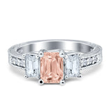 Three Stone Round & Emerald Cut CZ Gold Ring