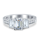 Three Stone Emerald Cut Gold Ring