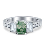 Three Stone Emerald Cut Gold Ring
