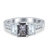 Three Stone Emerald Cut Gold Ring