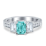 Three Stone Round & Emerald Cut CZ Gold Ring