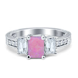 Three Stone Round & Emerald Cut CZ Gold Ring