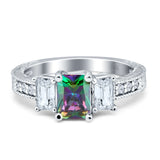 Three Stone Round & Emerald Cut CZ Gold Ring