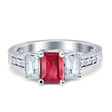 Three Stone Round & Emerald Cut CZ Gold Ring