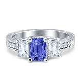 Three Stone Round & Emerald Cut CZ Gold Ring
