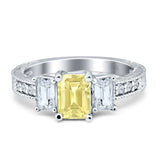 Three Stone Round & Emerald Cut CZ Gold Ring