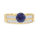 Two Piece Round Lab Alexandrite Cathedral Ring