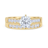 Two Piece Round Moissanite Cathedral Ring