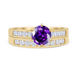 Two Piece Round Natural Amethyst Cathedral Ring