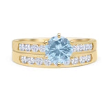 Two Piece Round Natural Aquamarine Cathedral Ring