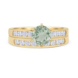 Two Piece Round Natural Green Amethyst Prasiolite Cathedral Ring