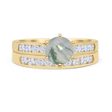 Two Piece Round Natural Green Moss Agate Cathedral Ring