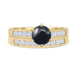 Two Piece Round Natural Black Onyx Cathedral Ring