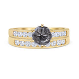 Two Piece Round Natural Rutilated Quartz Cathedral Ring