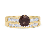 Two Piece Round Natural Chocolate Smoky Quartz Cathedral Ring