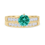 Two Piece Round Solitaire Half Eternity Cathedral Ring