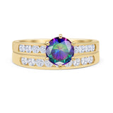 Two Piece Round Solitaire Half Eternity Cathedral Ring