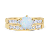Two Piece Round Solitaire Half Eternity Cathedral Ring