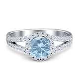 Round CZ Halo Split Shank Gold Ring