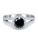 Round CZ Halo Split Shank Gold Ring