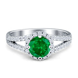 Round CZ Halo Split Shank Gold Ring