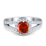 Round CZ Halo Split Shank Gold Ring