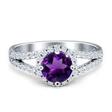 Round Halo Split Shank Gold Ring