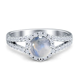 Round Halo Split Shank Gold Ring