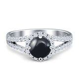 Round Halo Split Shank Gold Ring