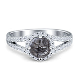 Round Halo Split Shank Gold Ring